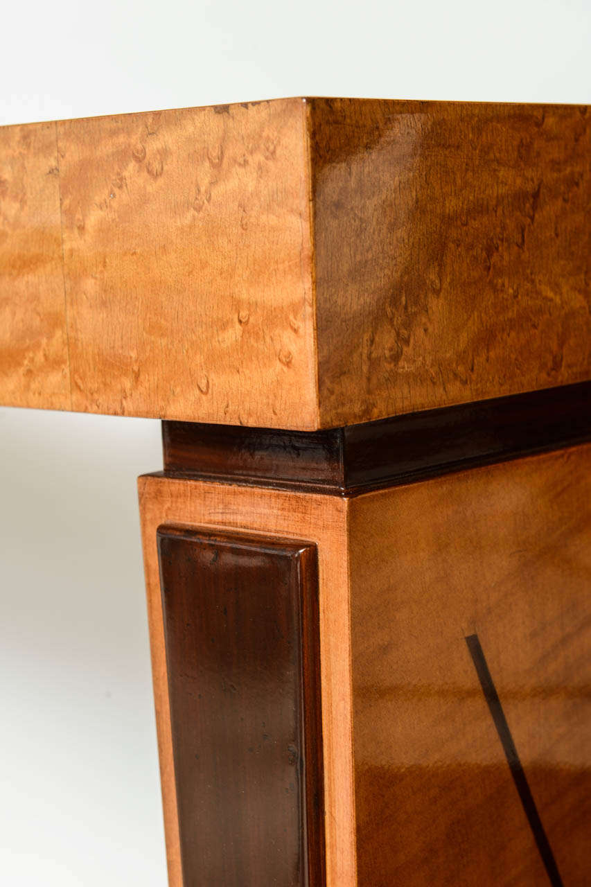 Art Deco Burled Walnut and Mahogany Inlaid Console Table, France In Excellent Condition In Hollywood, FL