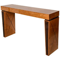 Art Deco Burled Walnut and Mahogany Inlaid Console Table, France 8