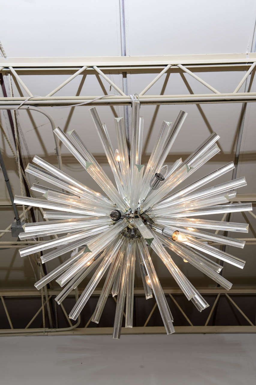 Italian Pair of Monumental Glass and Polished Chrome Chandeliers, Venini for Camer For Sale