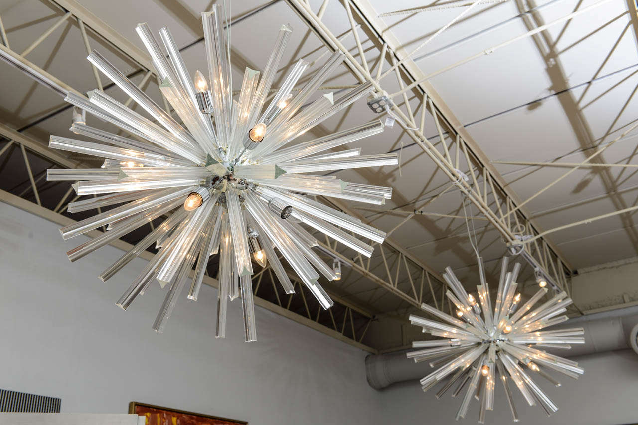 Pair of Monumental Glass and Polished Chrome Chandeliers, Venini for Camer For Sale 3