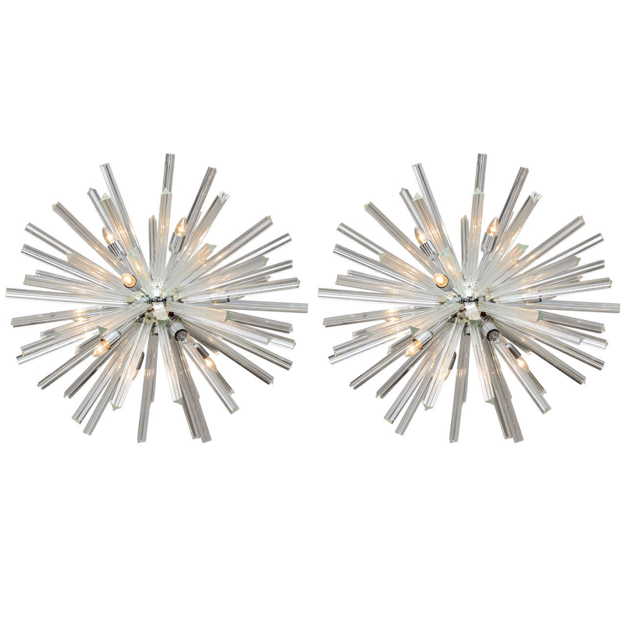 Pair of Monumental Glass and Polished Chrome Chandeliers, Venini for Camer For Sale