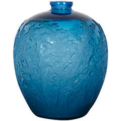René Lalique Acanthes Model, Blue Vase