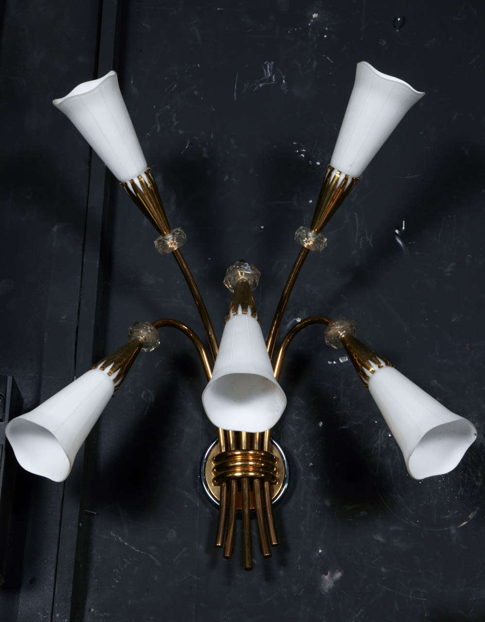 A Pair of big sconces ,1940's,brass ,cristal,and opaline