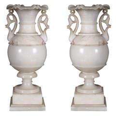 Pair Of Alabaster Urns, Mounted In Lamps With A Light Inside