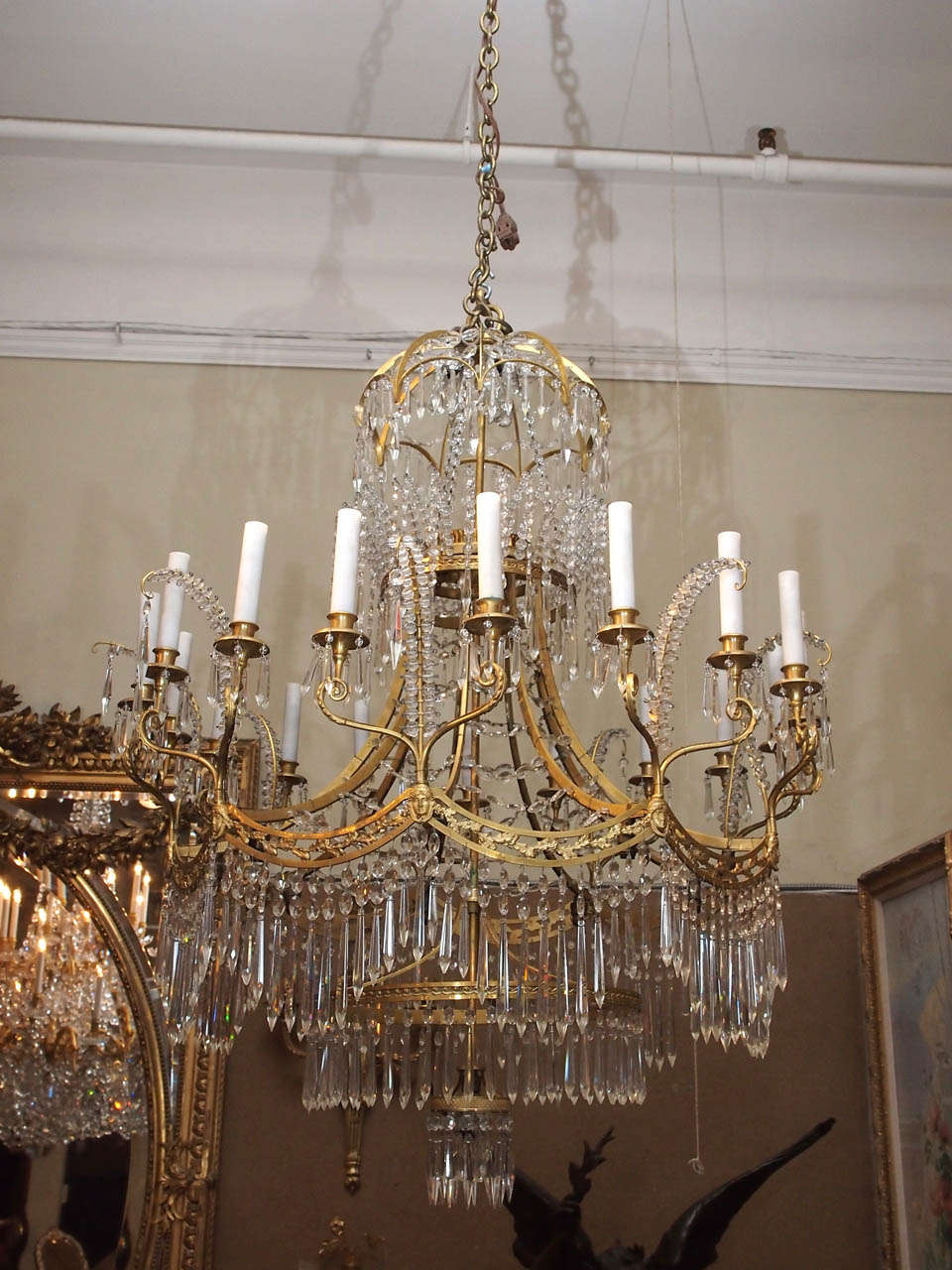 Unknown Antique Crystal and Ormolu Late 19th Baltic Century Chandelier
