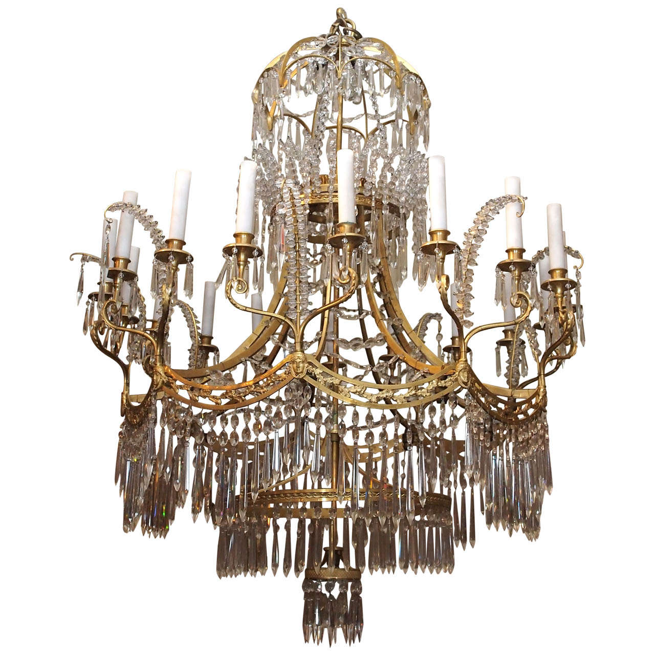 Antique Crystal and Ormolu Late 19th Baltic Century Chandelier