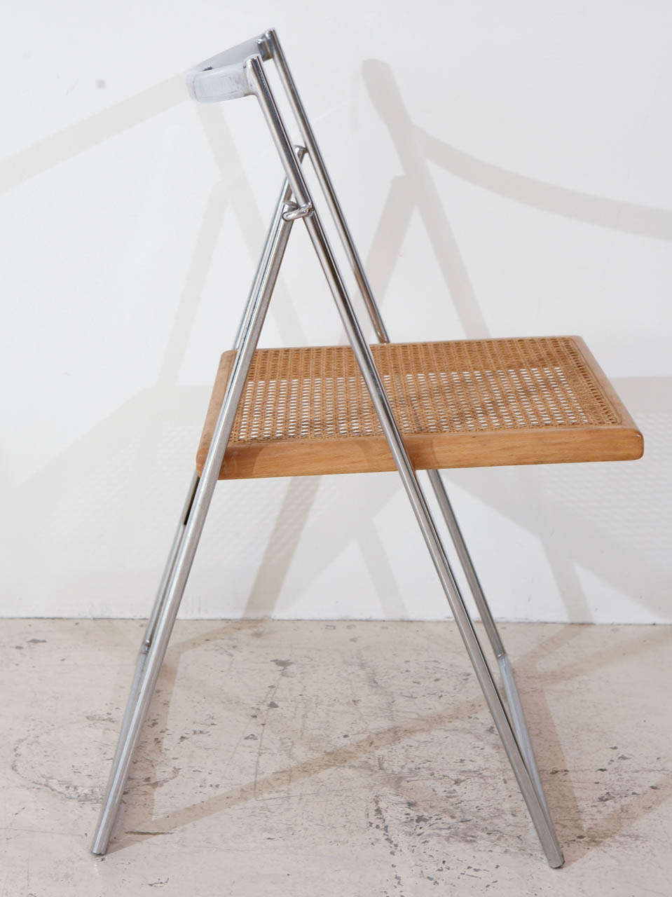 Late 20th Century Set of 4 Italian Folding Chrome and Cane Chairs