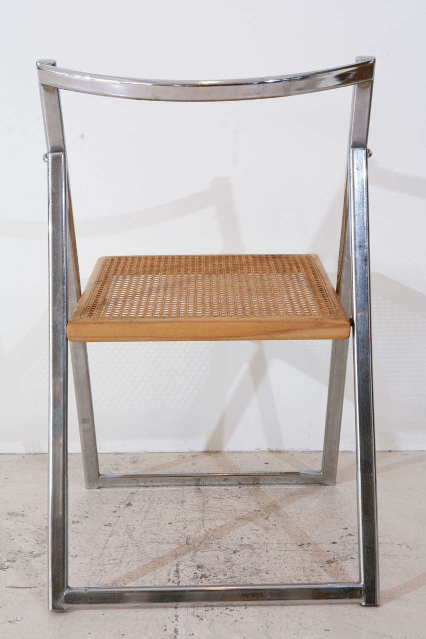Set of 4 Italian Folding Chrome and Cane Chairs 1