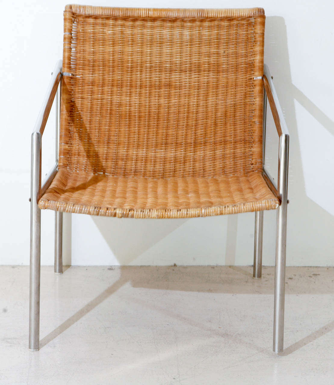Martin Visser chrome and cane lounge chair.