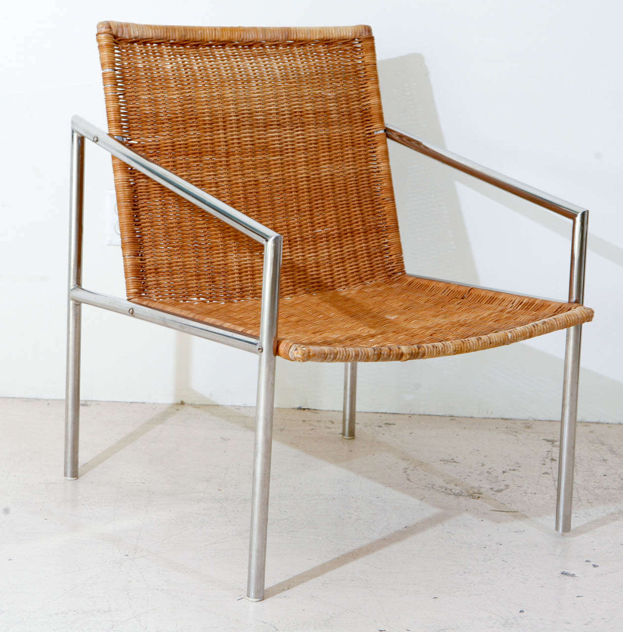 Mid-Century Modern Martin Visser Chrome and Cane Lounge Chair
