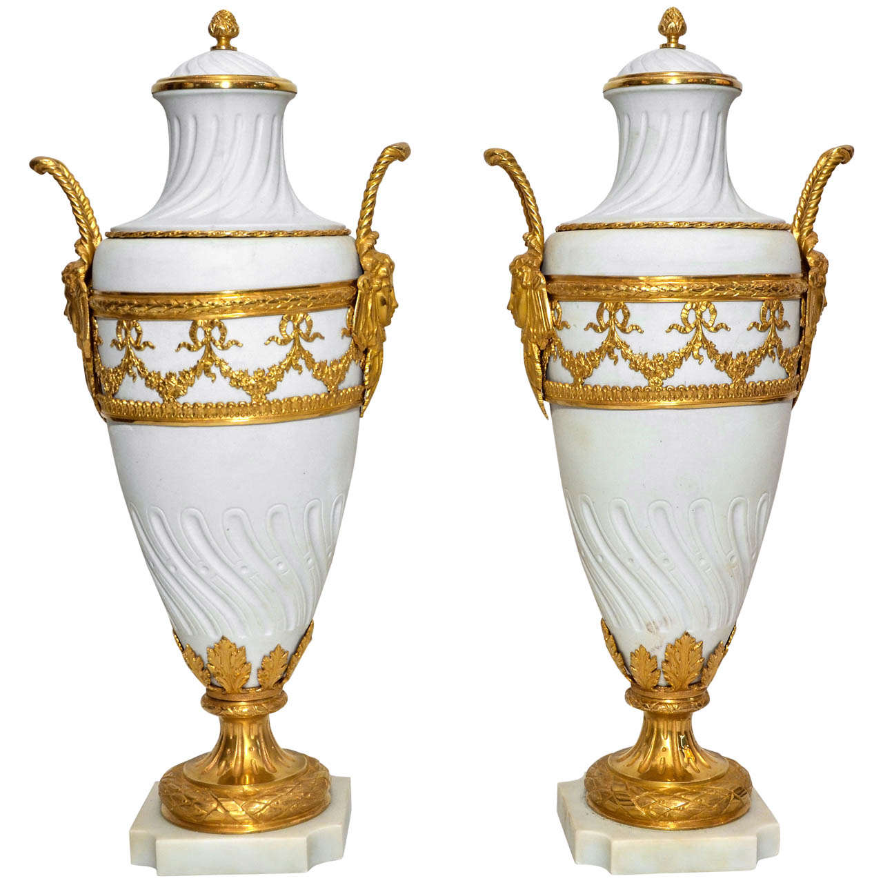 Pair of Bisquit and Bronze Vases - Louis XVI Style For Sale