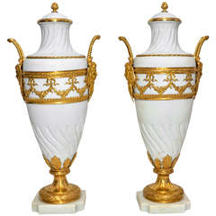 Pair of Bisquit and Bronze Vases - Louis XVI Style