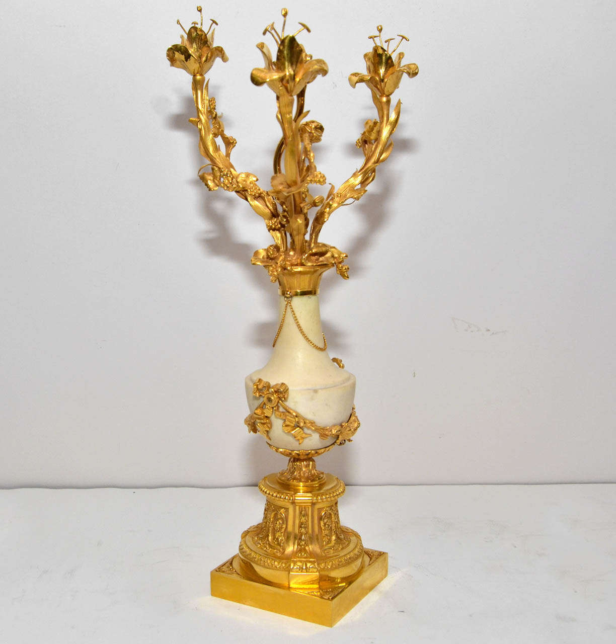 Pair of Louis XVI Style , Gilded Bronze and Marble candelabras In Excellent Condition For Sale In Paris, FR