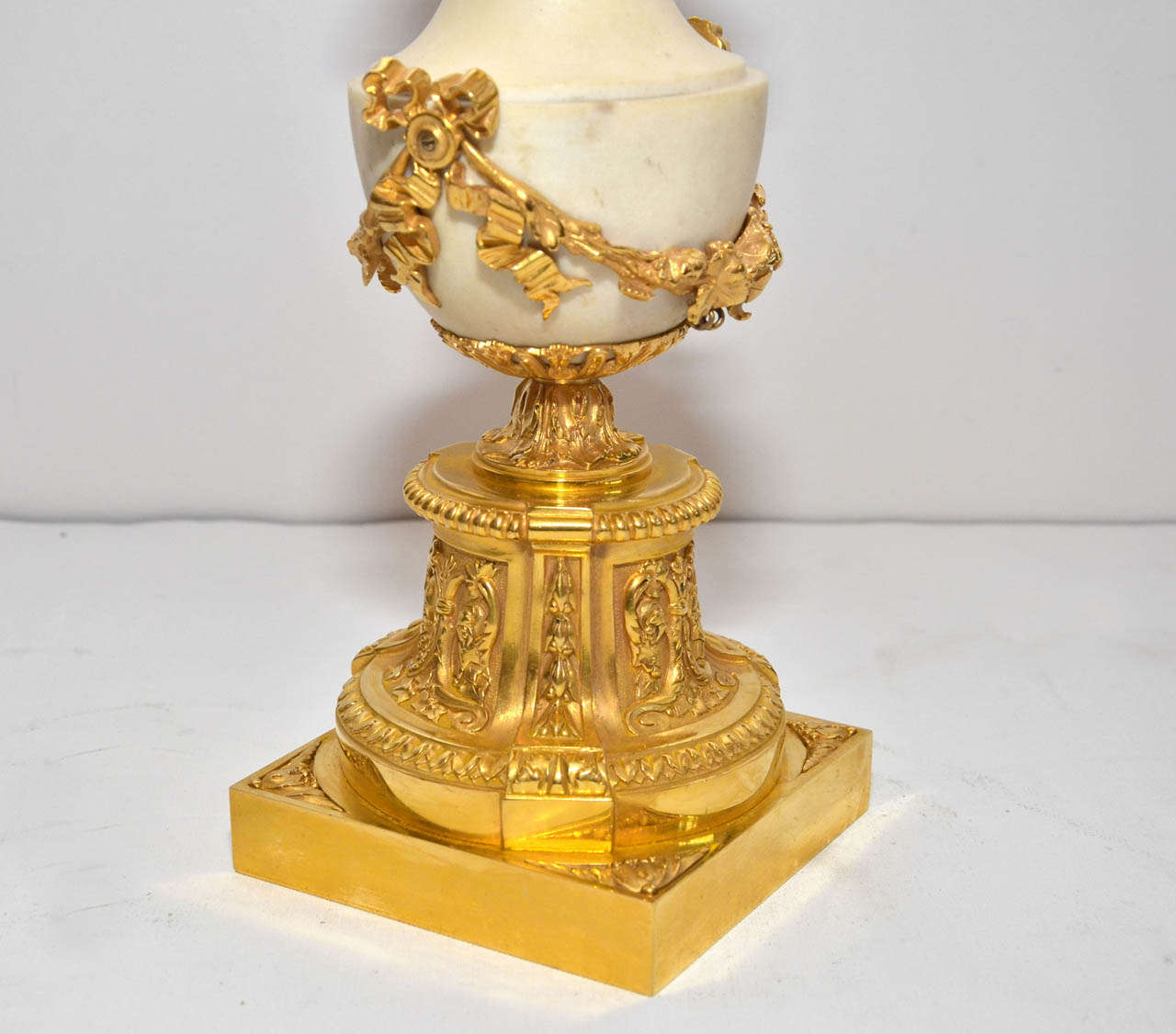 19th Century Pair of Louis XVI Style , Gilded Bronze and Marble candelabras For Sale