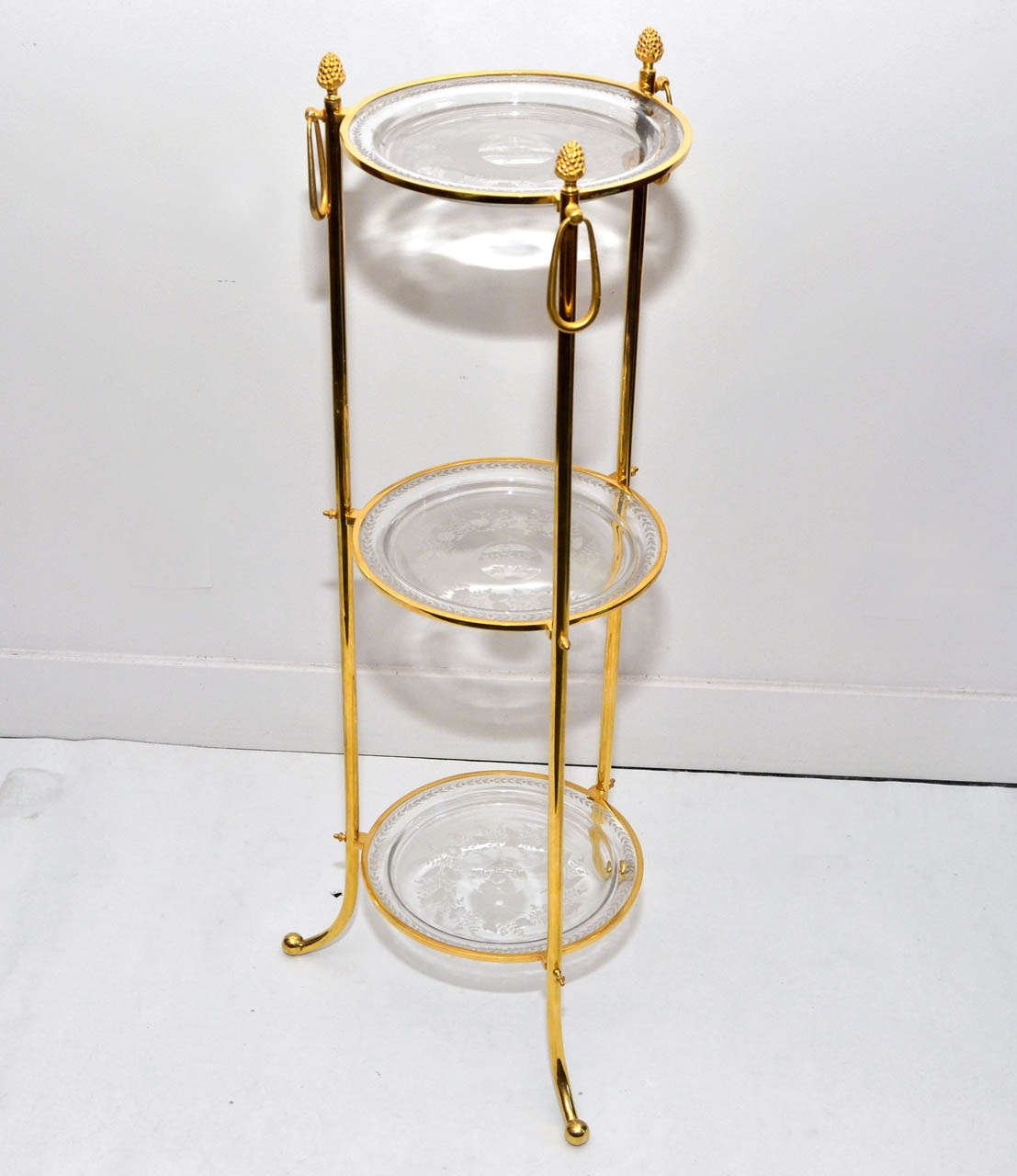 Crystal and gilded bronze cake stand 3 levels, bronze holding  tree crystal dishes .