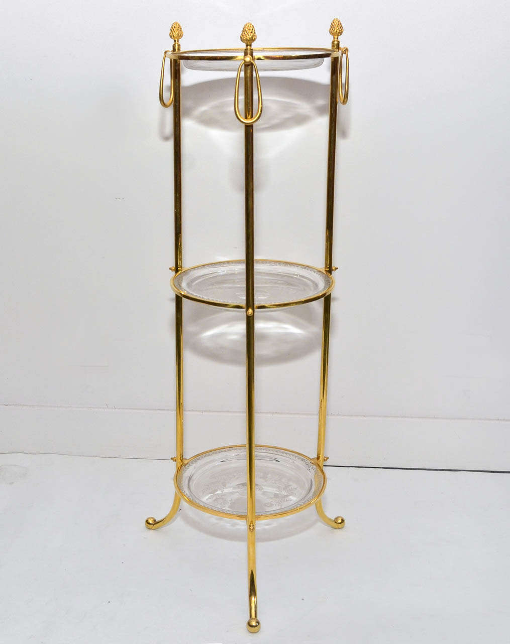 French Unusual Crystal and Bronze Three Level Cake Stand For Sale