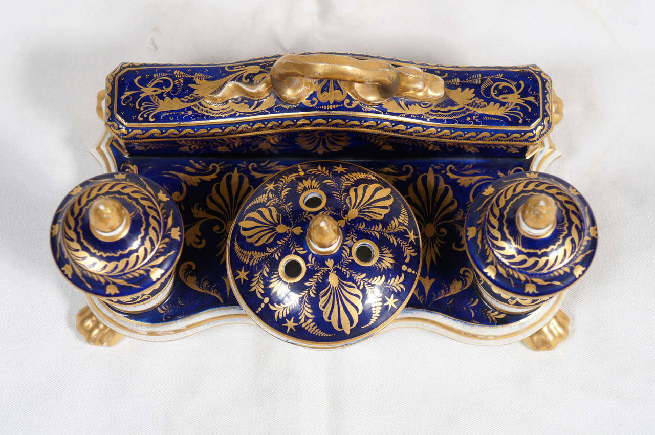 British Royal Crown Derby Porcelain Inkwell For Sale