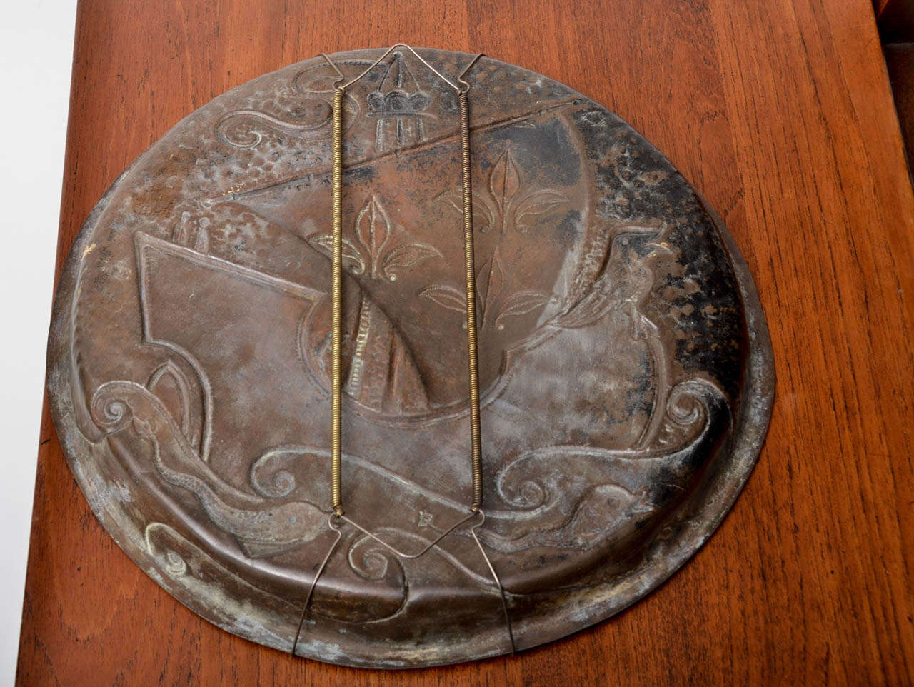 John Pearson Copper Charger with Arts & Crafts Ship, Waves and Sea Creatures For Sale 1