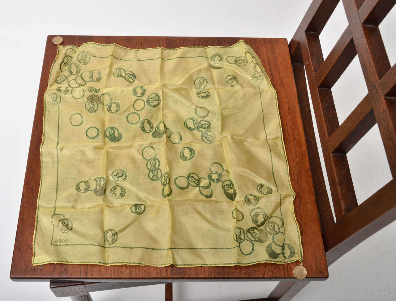 Vera Naumann Silk Scarf with Lincoln One- Cent pattern & real 1953 Pennies