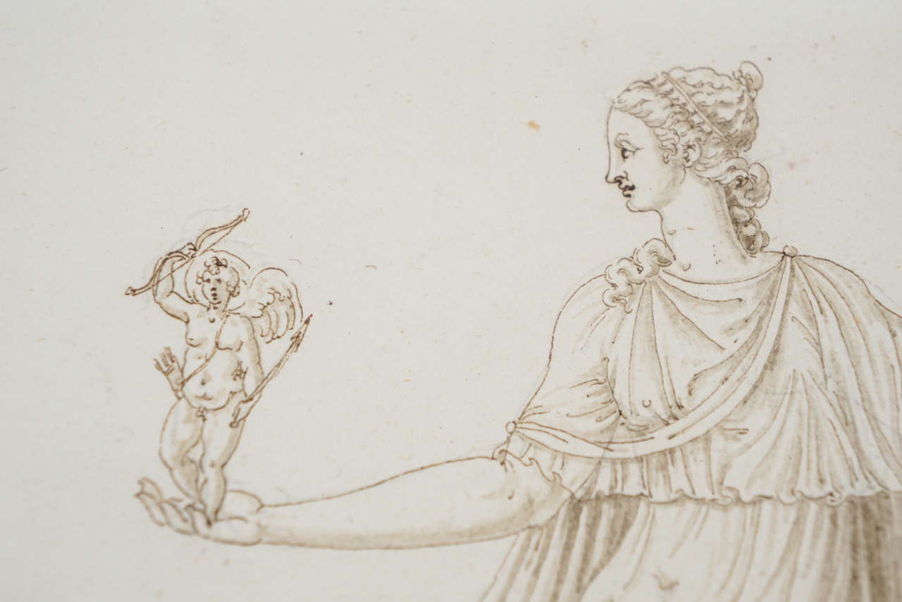 Neoclassical Drawing of Venus Holding Cupid, Italy, circa 1780