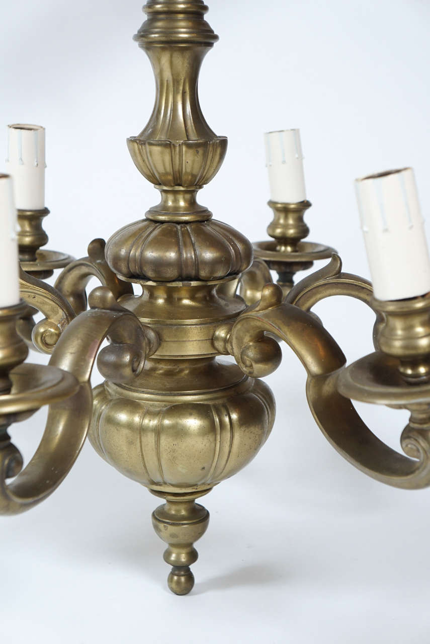 Edwardian Period English Baroque Style Bronze Six Light Chandelier, circa 1905 In Excellent Condition In Kinderhook, NY