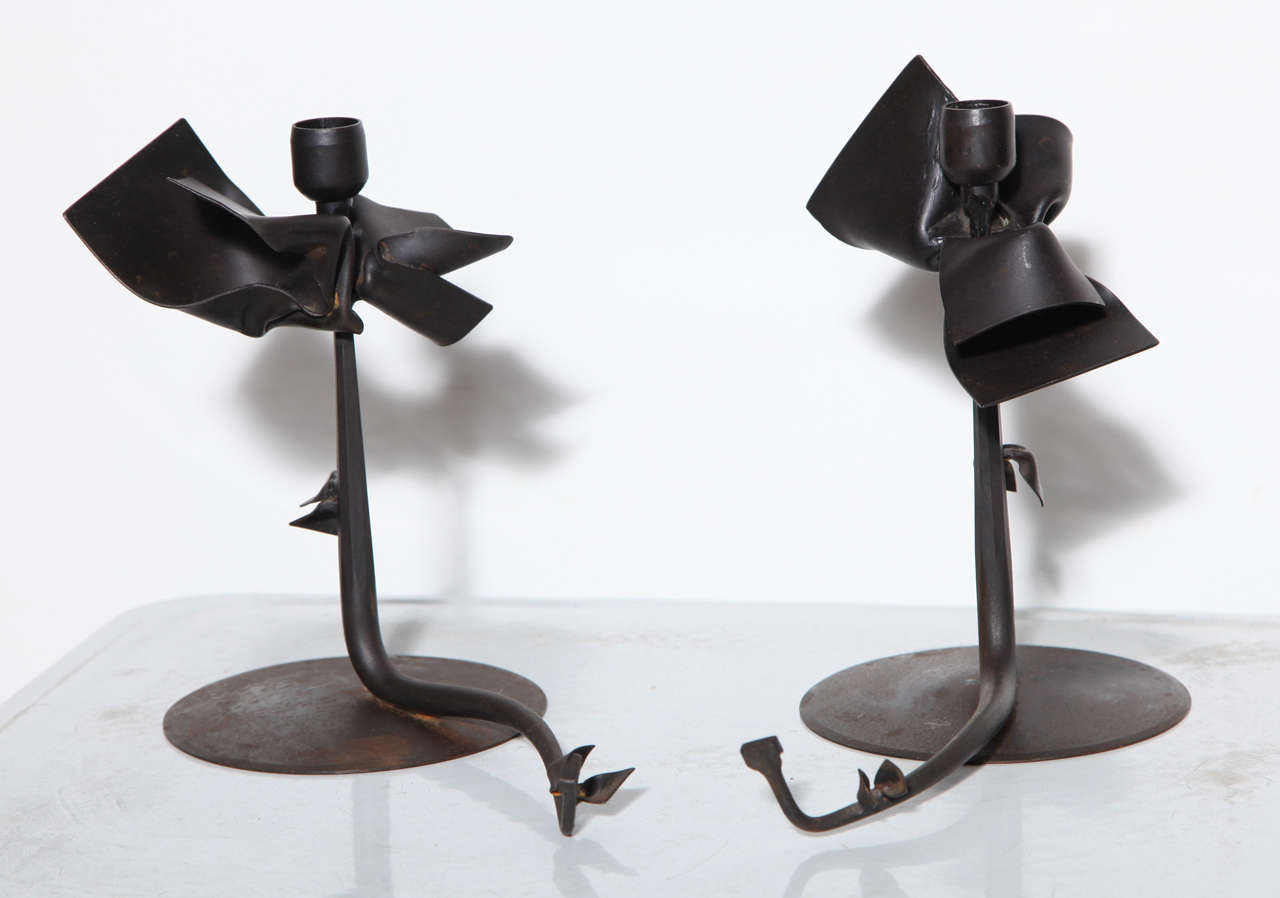 Pair of Albert Paley Forged Iron Botanical Candlesticks, 1993  For Sale 6