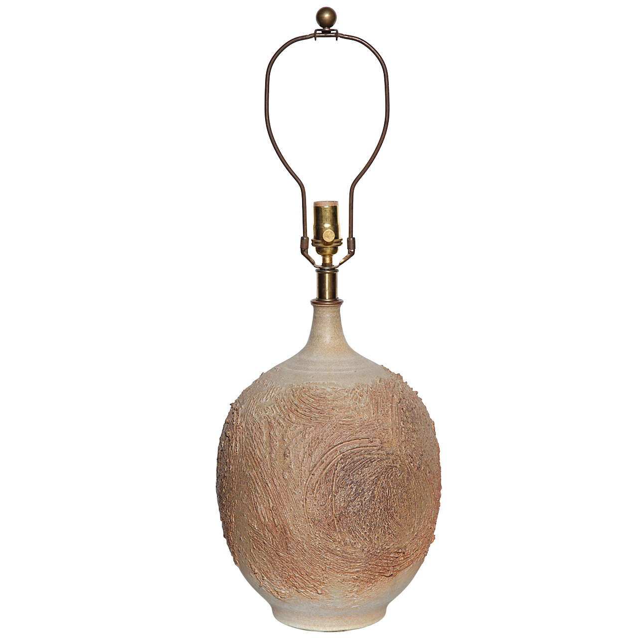 Large Lee Rosen Design Technics Earthen Relief Pottery Table Lamp, 1950s