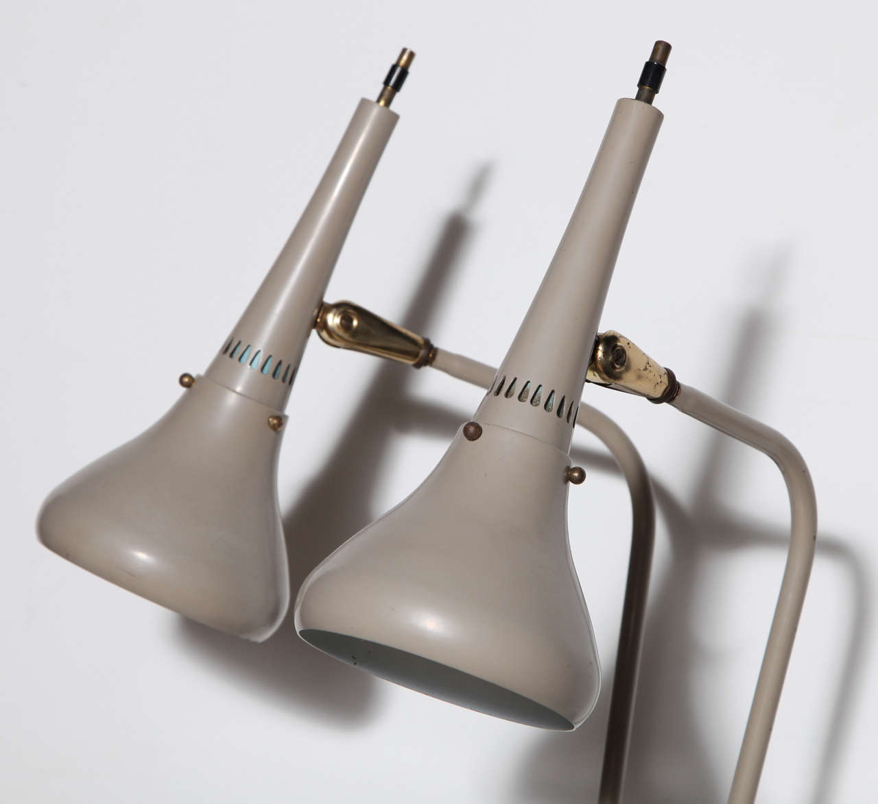 Mid-Century Modern rare Gerald Thurston Double Cone Enamel & Brass Table Lamp