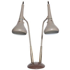 rare Gerald Thurston Double Cone Enamel & Brass Table Lamp