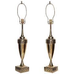 pair of 1950s Westwood Studios Neoclassical Revival Brass Table Lamps 12