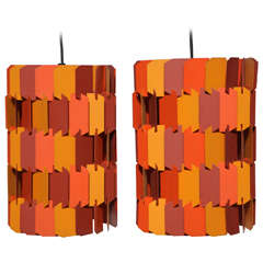 Pair of 1970s Louis Weisdorf for Lyfa Danish Modern Orange, Rose, Ochre Pendants 9