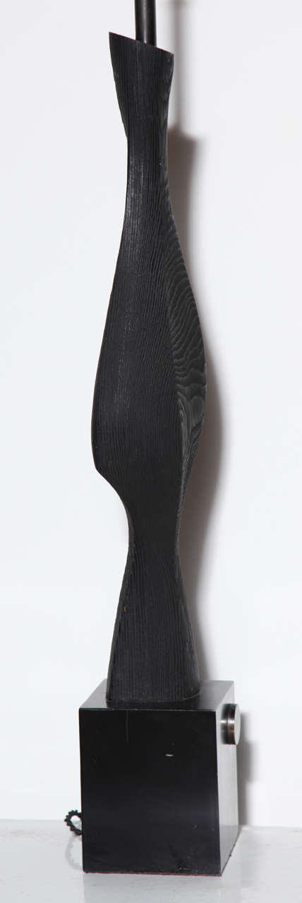 Metal Laurel Lamp Co. Sculpted Organic Modern Ebonized Black Wood Table Lamp, 1960s