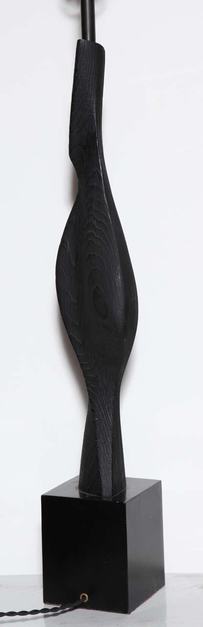 Laurel Lamp Co. Sculpted Organic Modern Ebonized Black Wood Table Lamp, 1960s 1