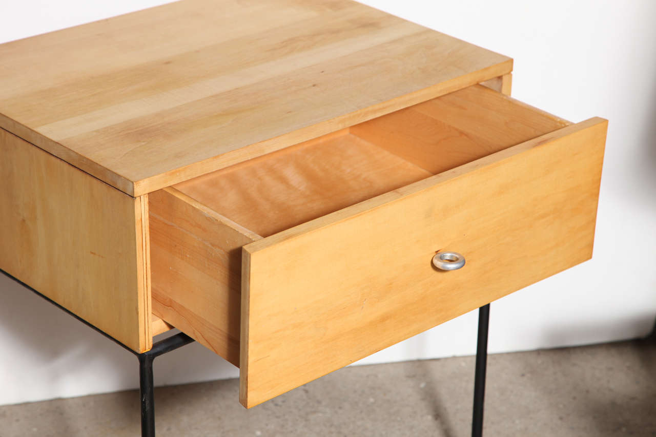 1950s Pair of Paul McCobb Planner Group Light Birch and Black Iron Nightstands For Sale at 1stdibs