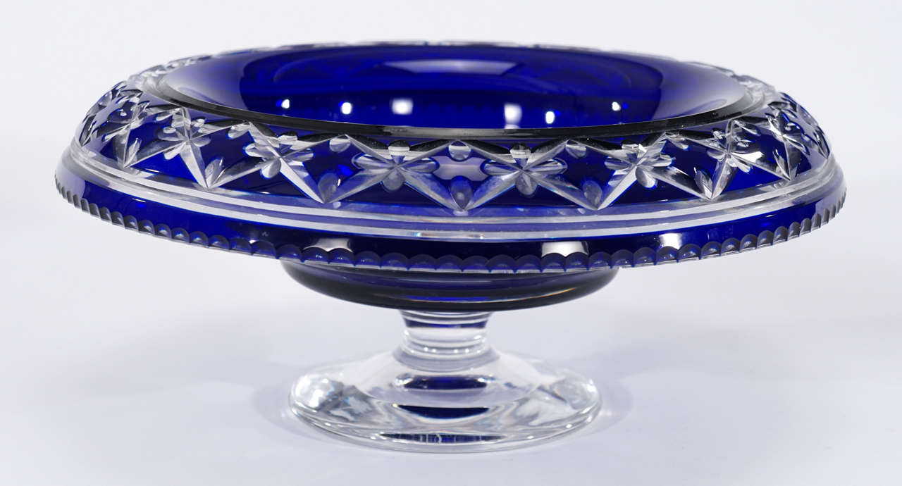 20th Century Rare Val St. Lambert Cobalt Blue Three-Piece Centerpiece Set, Cathedral Pattern