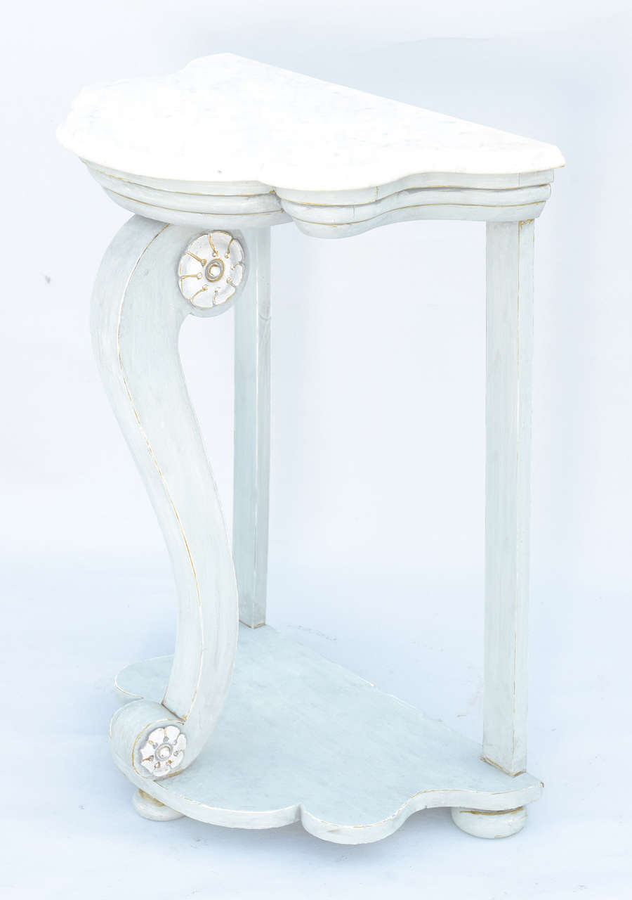 19th Century Painted Pier Table Console with Free-Form Carrara Marble Top For Sale 2