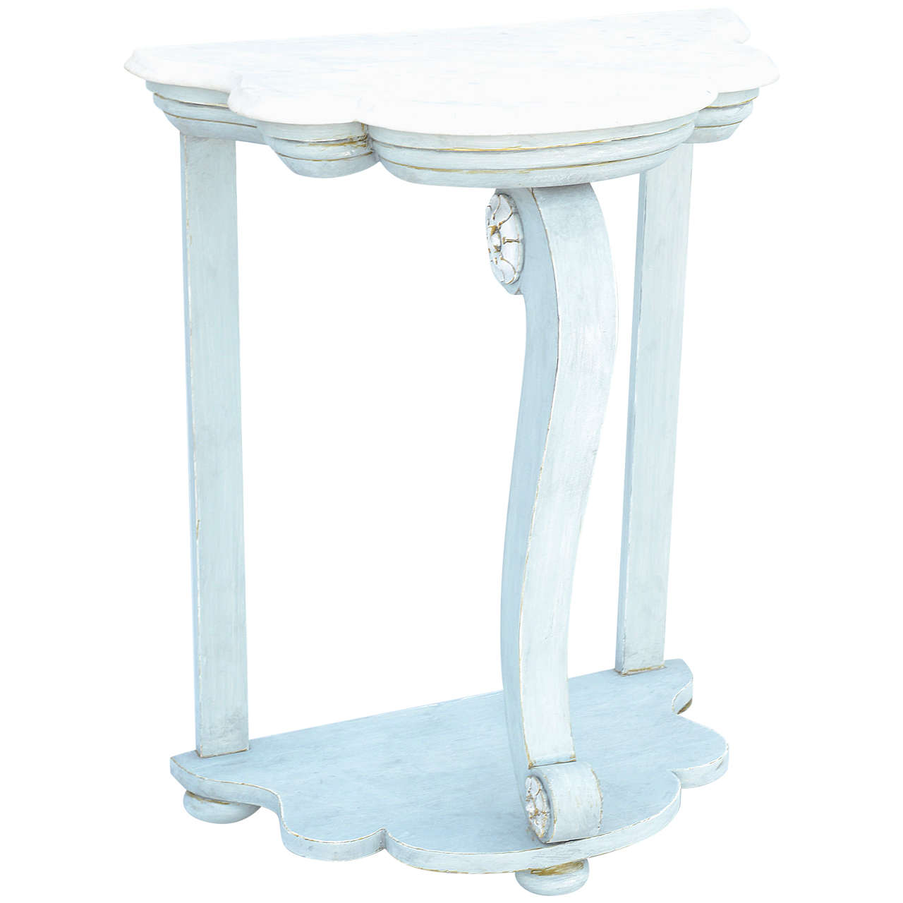 19th Century Painted Pier Table Console with Free-Form Carrara Marble Top For Sale