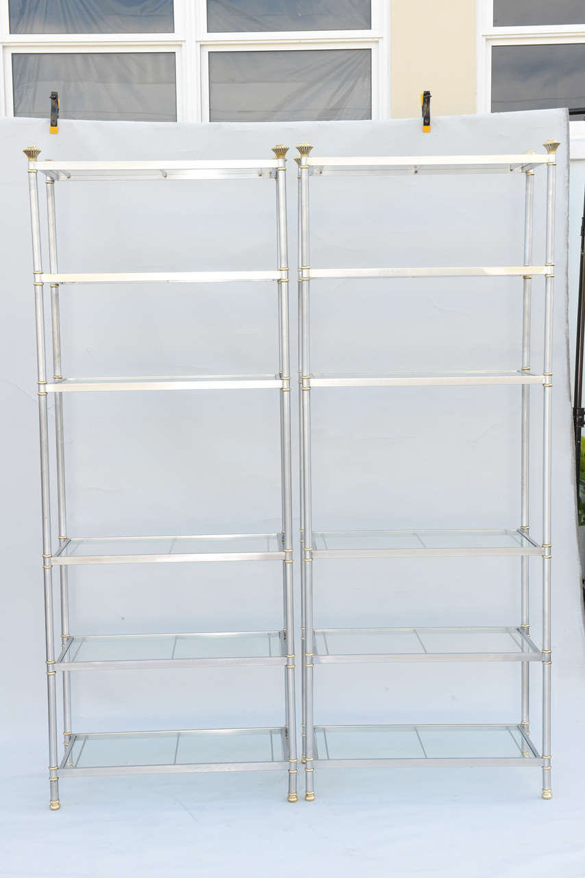 Pair of Steel and Brass Maison Jansen Style Etageres