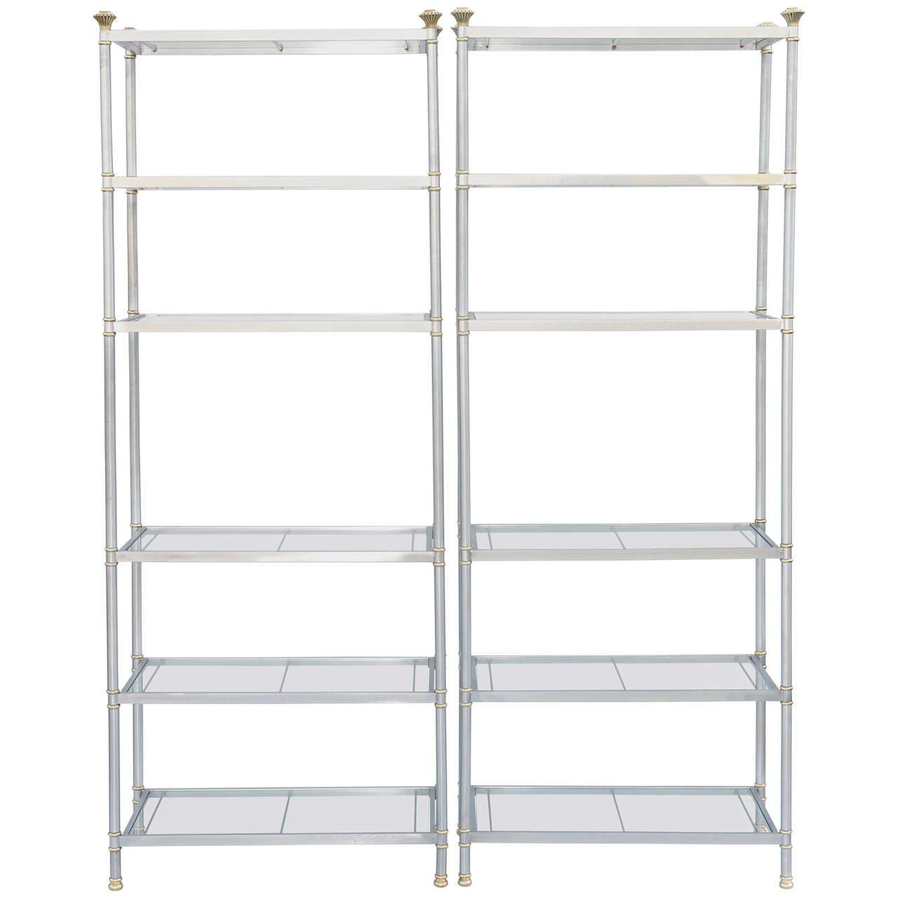 Pair of Steel and Brass Maison Jansen Style Etageres