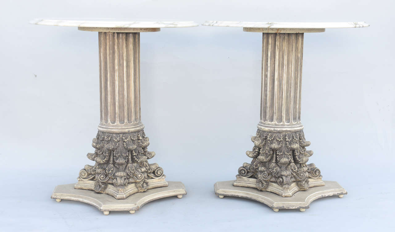 Pair of Hollywood Regency Column Form End Tables For Sale 2