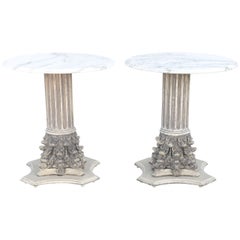 Retro Pair of Hollywood Regency Column Form End Tables