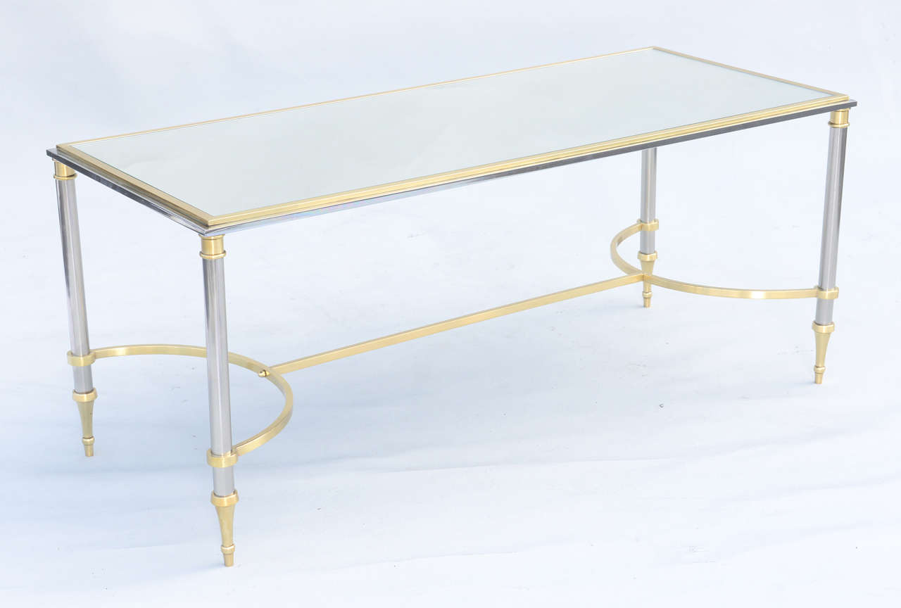 Polished Jansen Style Coffee Table with Mirrored Top