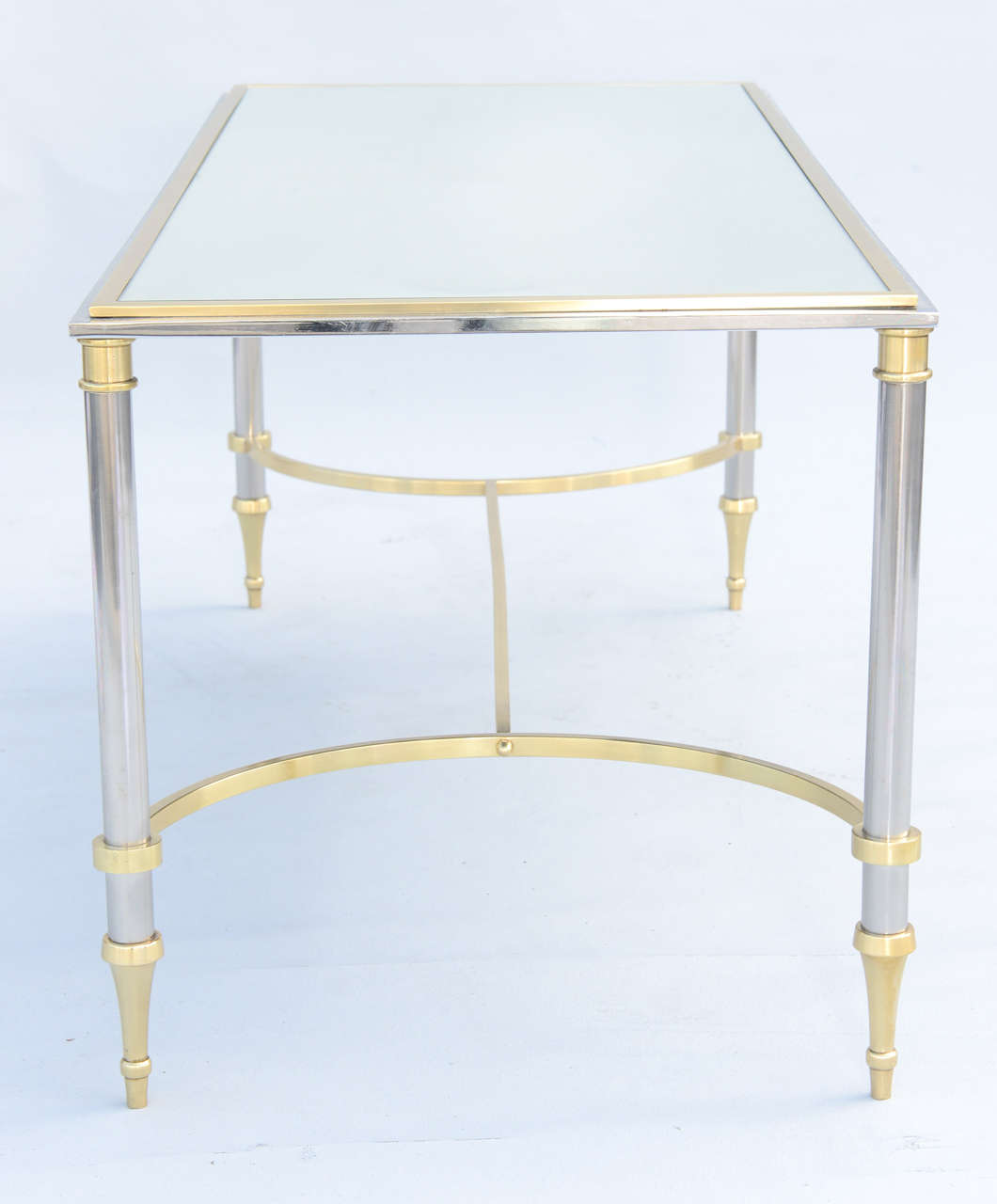 Brass Jansen Style Coffee Table with Mirrored Top