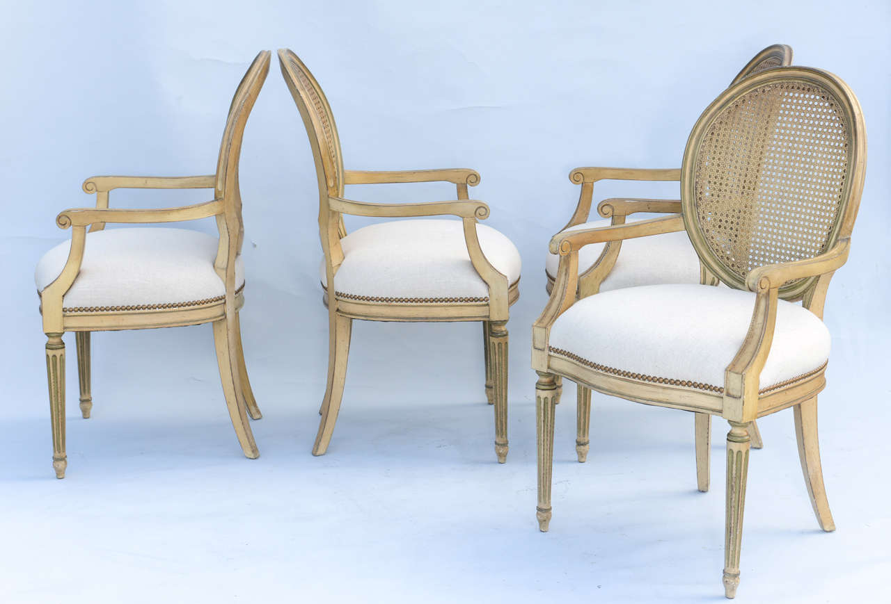 Set of Four Painted Louis XVI Style Armchairs In Excellent Condition For Sale In West Palm Beach, FL