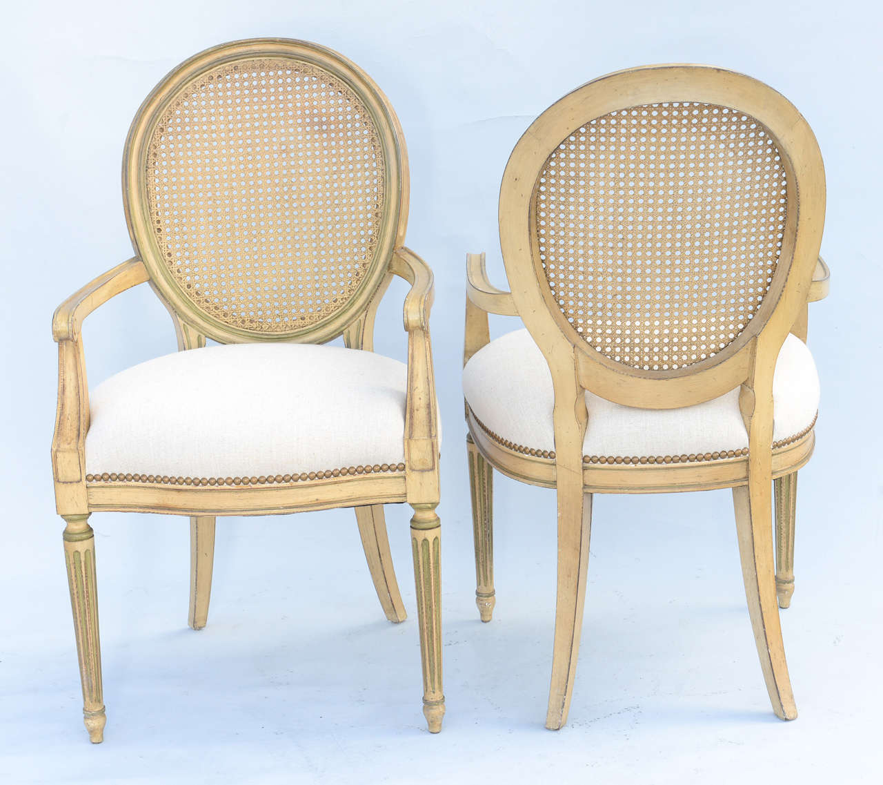 Set of Four Painted Louis XVI Style Armchairs For Sale 1