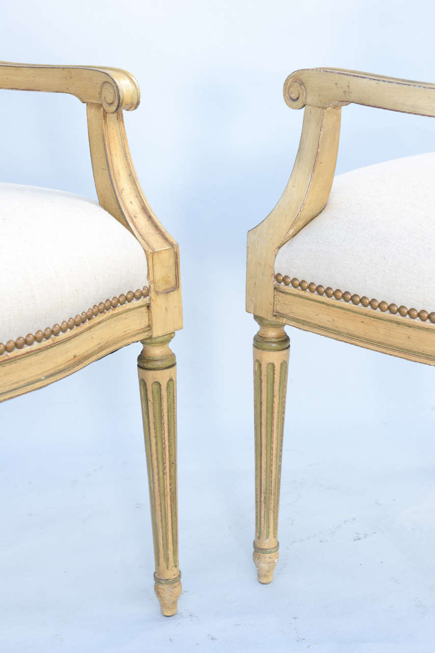 Set of Four Painted Louis XVI Style Armchairs For Sale 2