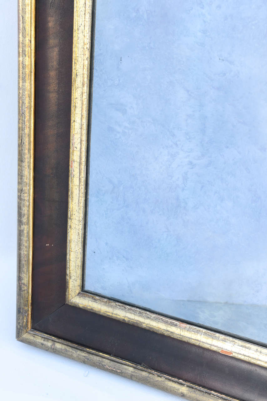 European Polychrome and Silver Gilt Molded Mirror Frame with Old Mirror For Sale