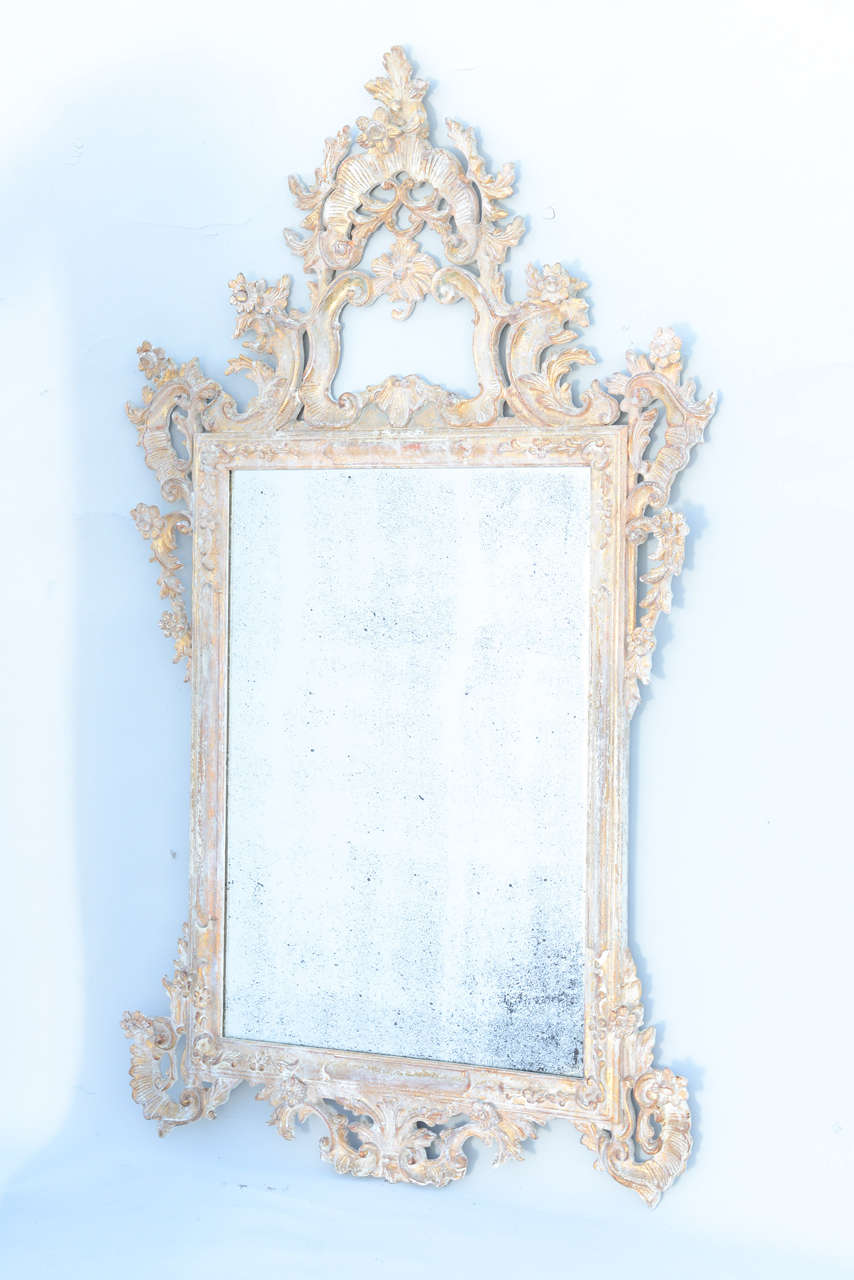 Pair of Carved Wood Italian Mirrors with Pierced Pediment and Frame
