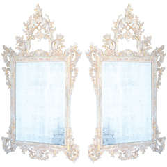 Pair of Carved Wood Italian Mirrors with Pierced Pediment and Frame