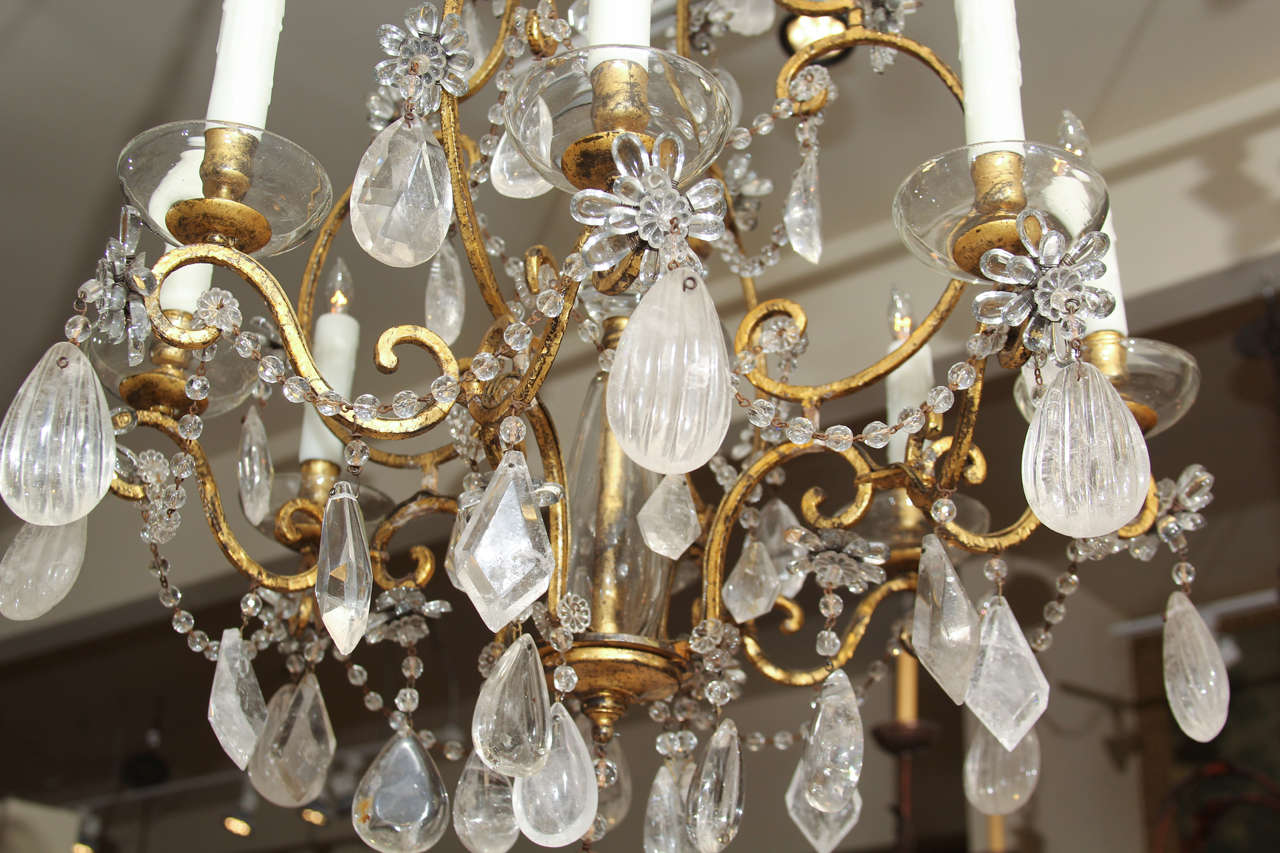 Forged French Rock Crystal Chandelier For Sale